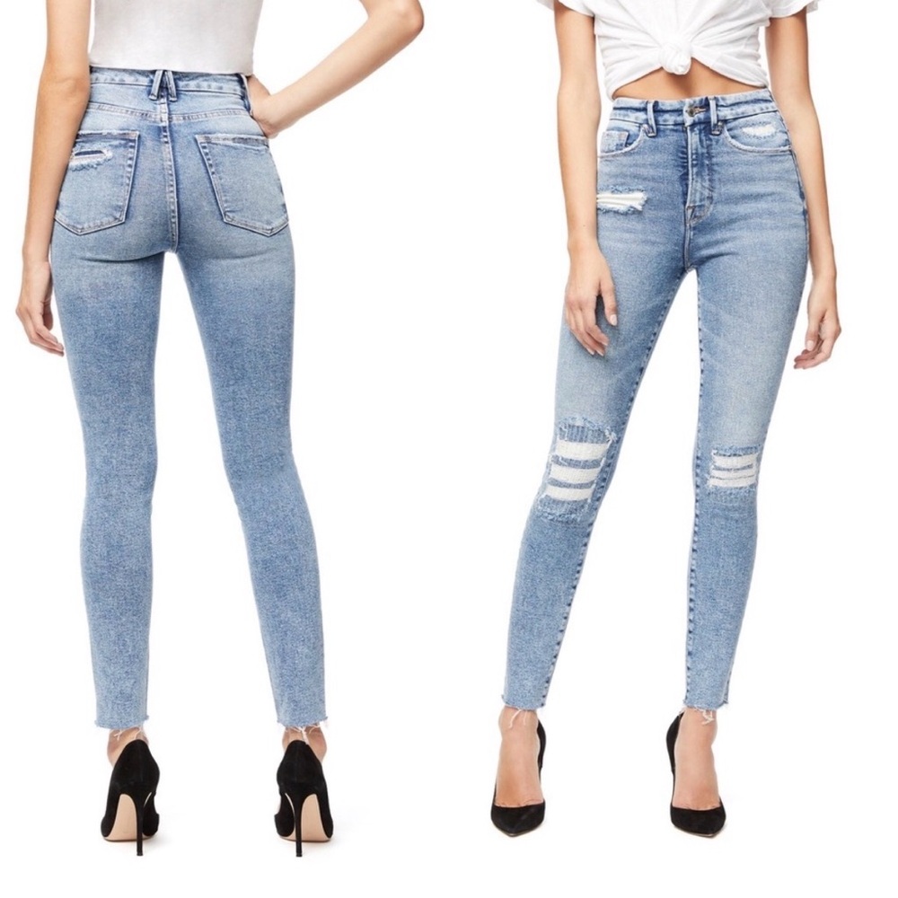 Good American Light Blue High-Rise Distressed Skinny Jeans
